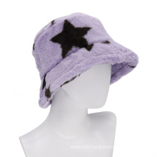 Winter Collection Faux Fur Fisherman Hat, Women Men Warm Winter Hats,  Star Pattern Soft Bucket hats